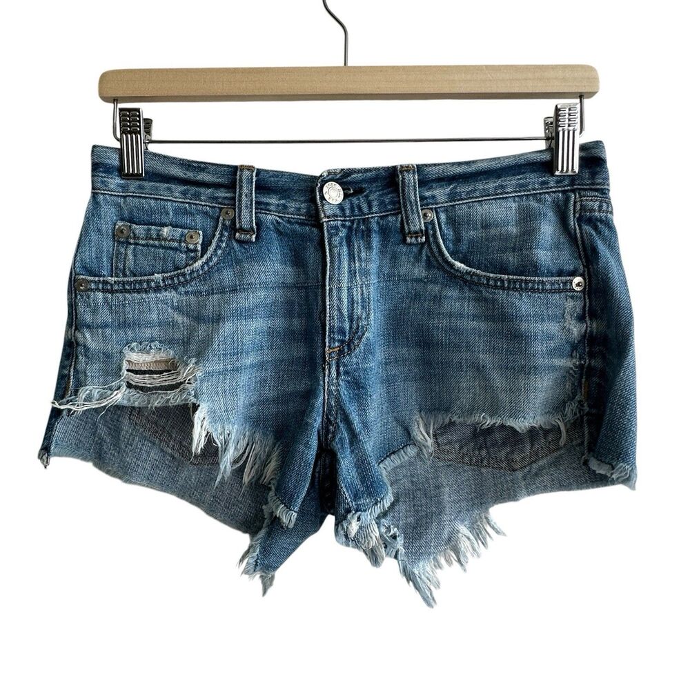 Rag & Bone Jeans Shorts Sz 24 Distressed Cut Out Denim Raw Hem Chesapeake Coton
